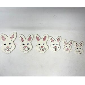 Vintage Rabbit Family Porcelain Hand Painted Two Sided Trinkets Easter Decor Set